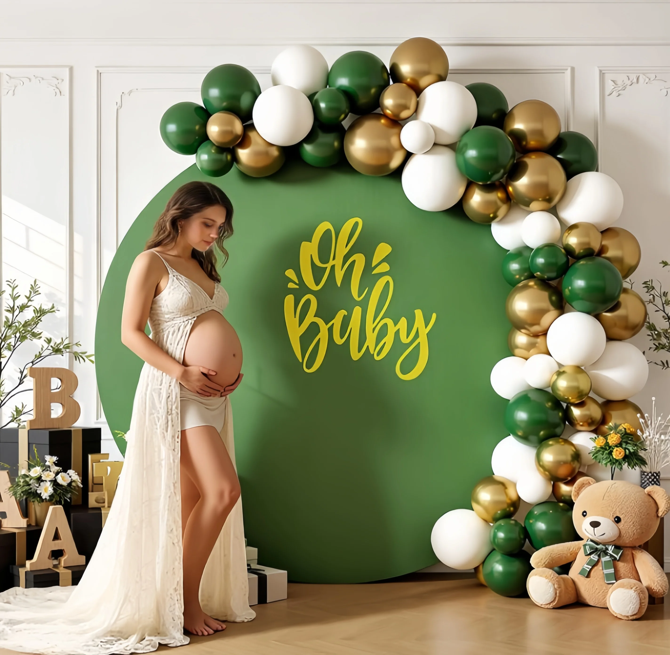 Solid Color Round Backdrop Beige Yellow Brown Blue Oh Baby Baby Shower Birthday Party Wedding Gender Reveal Decor Backgrounds
