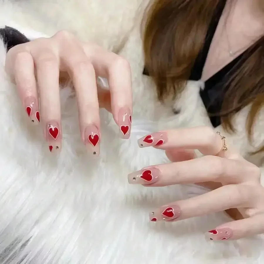 

24Pcs Ballet Heart Press On Nails, European Diamond Sparkle, Removable No Damage, Daily Casual Wear, Free Shipping