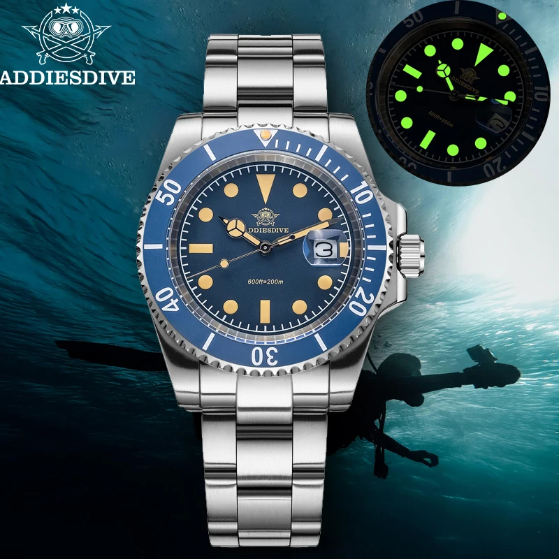 

ADDIESDIVE Calendar Quartz Watch For Men Luminous Stainless Steel Ceramic Bezel Wristwatches 200m Waterproof Dive Analog Watches