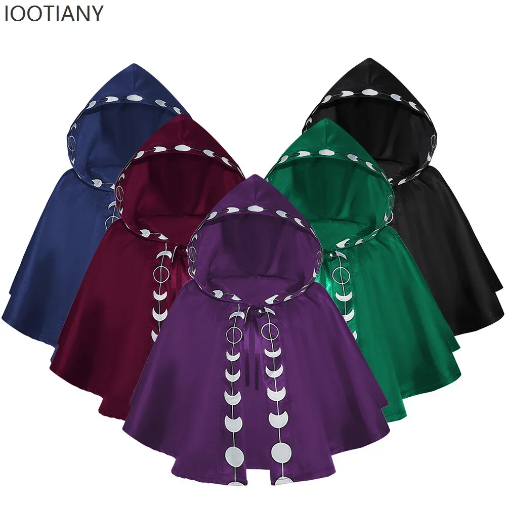 

CosplayMedieval Black Hooded Short Printed Shawl Cloak For Men And Women Halloween Party Stage Costumes Festival Role-playing Co