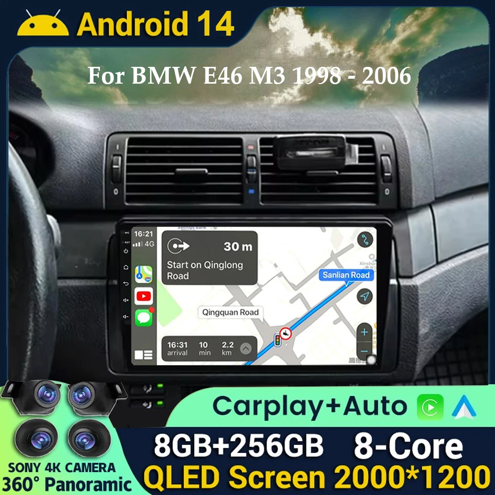 

Android 14 Carplay Car Radio For BMW E46 M3 1998 1999 2000 2001 - 2006 Navigation GPS Multimedia Player stereo wifi+4G BT 2 DIN