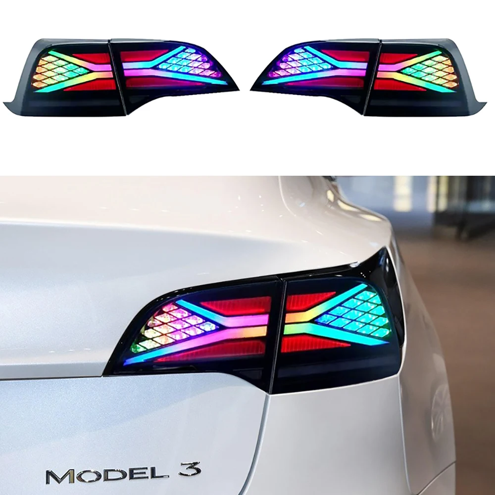 Car Rear Lamp Light RGB Tail Lights For Model 3 Model Y 2018 - 2022 Car Start Up Animation Rear Lamp X-menTaillight Assemblys