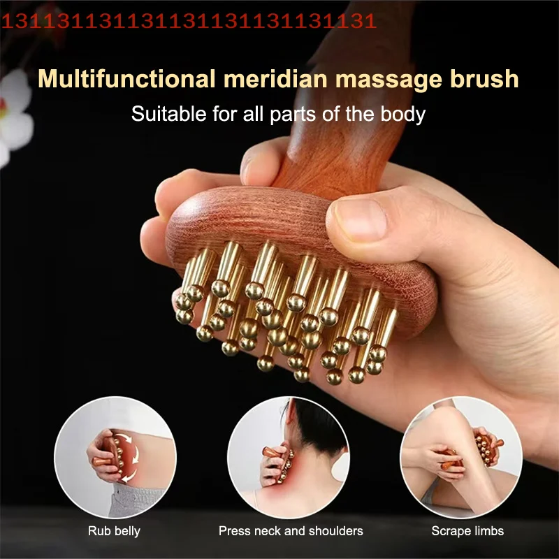 

Brass Bead Massage Gua Sha Comb Meridian Brush Handle Point Massager Brush Durable Chinese SPA Acupoint Massage Tool