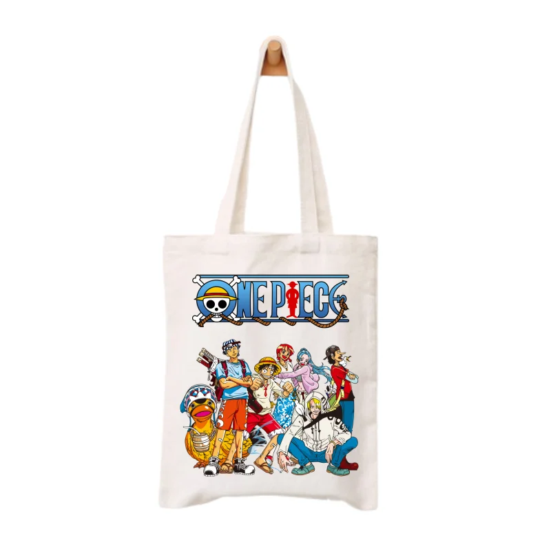 One Piece Canvas Handbag Luffy Cartoon Graphic Print Large Capacity Fashion Shoulder Bags Portable Eco Shopping Bag Tote Bag view 3