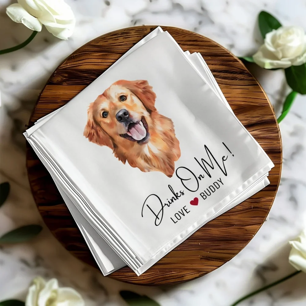 50 pcs Custom Pet Cocktail Napkins,Dog Wedding Napkins,Custom Pet Portrait Napkins,Pet Lover Wedding Decor,Pet Cocktail Napkins