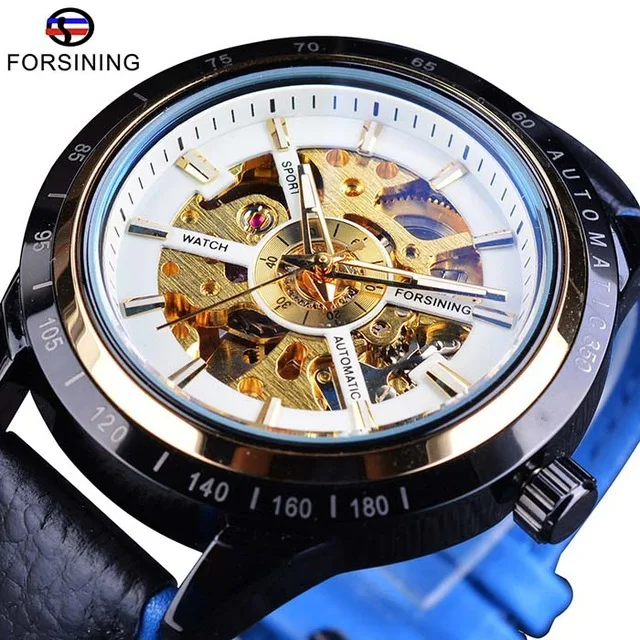 Fashion Forsining A1 Top Brand Advanced Sports Men's Leisure Hollow Full Automatic Mechanical Genuine Leather Business Watches