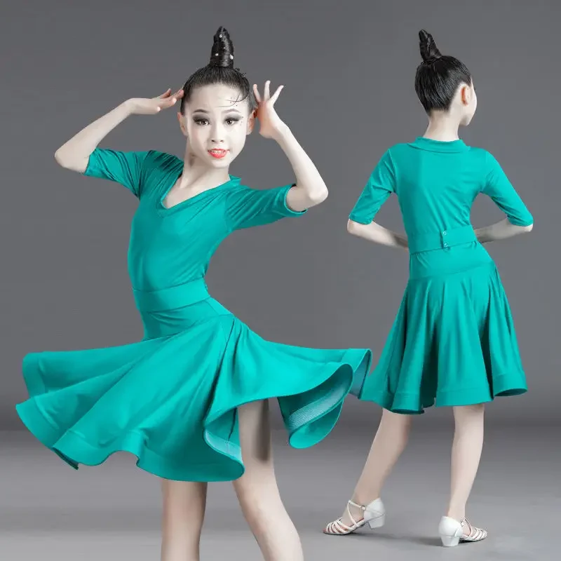 

Детское профессиональное платье для латинских танцев, тренировочная одежда для девочек, детское тренировочное платье для бальных танцев, румбы, ча-ча, платье для латинских танцев, соревнование