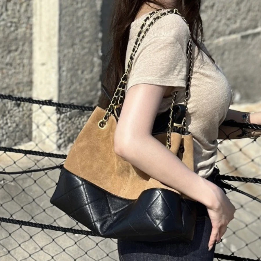 

Shoulder Bags Small Leather Tote Bag Suede And Combination Large Capacity Hobo For Single Shoulder Underarm Bag High Quality