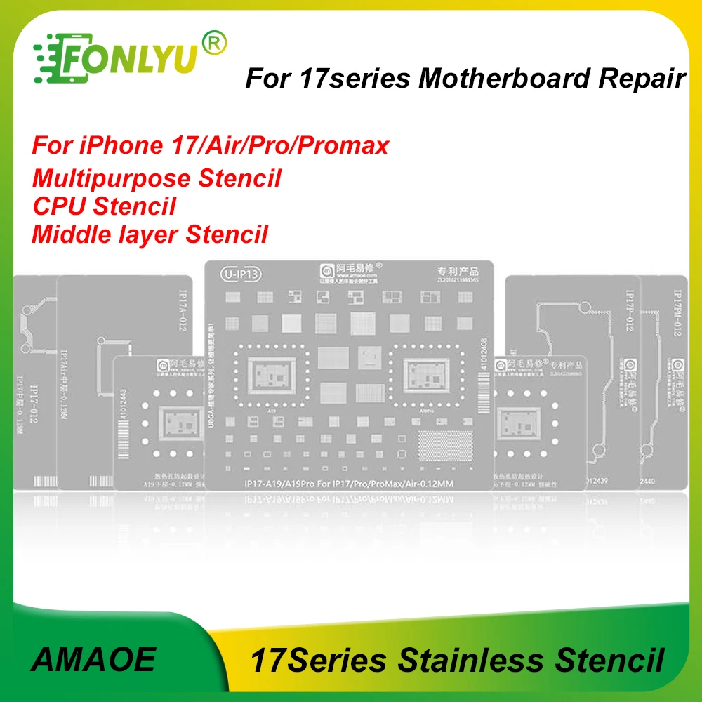 AMAOE CPU Middle Layer Multipurpose Reballing Stencil For iPhone17 17Air 17Pro 17Promax Tin Planting BGA Motherboard Repair Tool