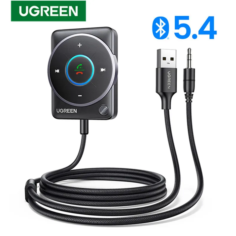 

UGREEN Bluetooth 5.4 Car Receiver Adapter with Mics and Noise Cancellation, USB AUX Bluetooth Receiver Car Kit Stereo Audio