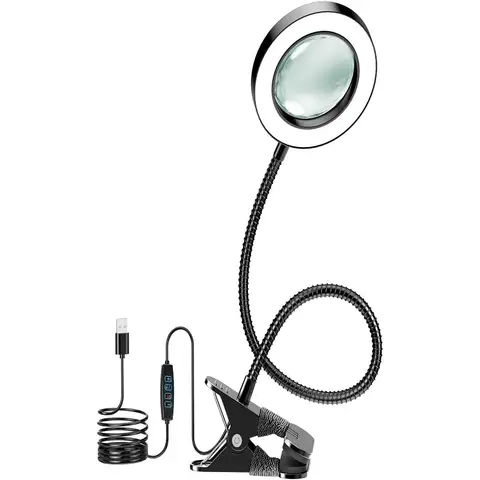 Magnifying Desk Lamp with Light and Timer, 3 Color Modes, Flexible Gooseneck for Craft Hobby Sewing Close Work