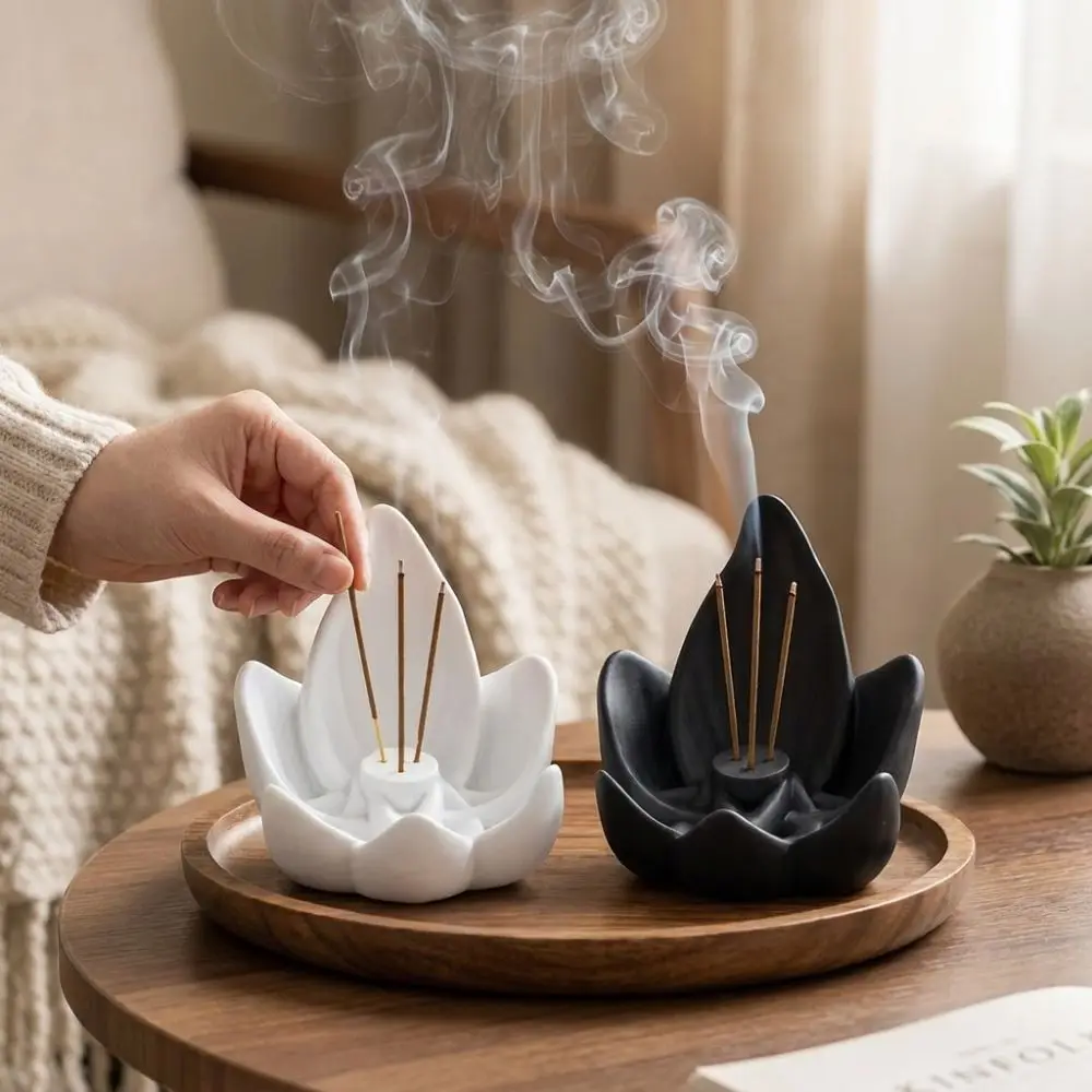 Zen Chinese Style Lotus Incense Burner 3D Printing 3 Hole Lotus Tabletop Incense Base Plastic Sleep Aid Incense Stick Burner
