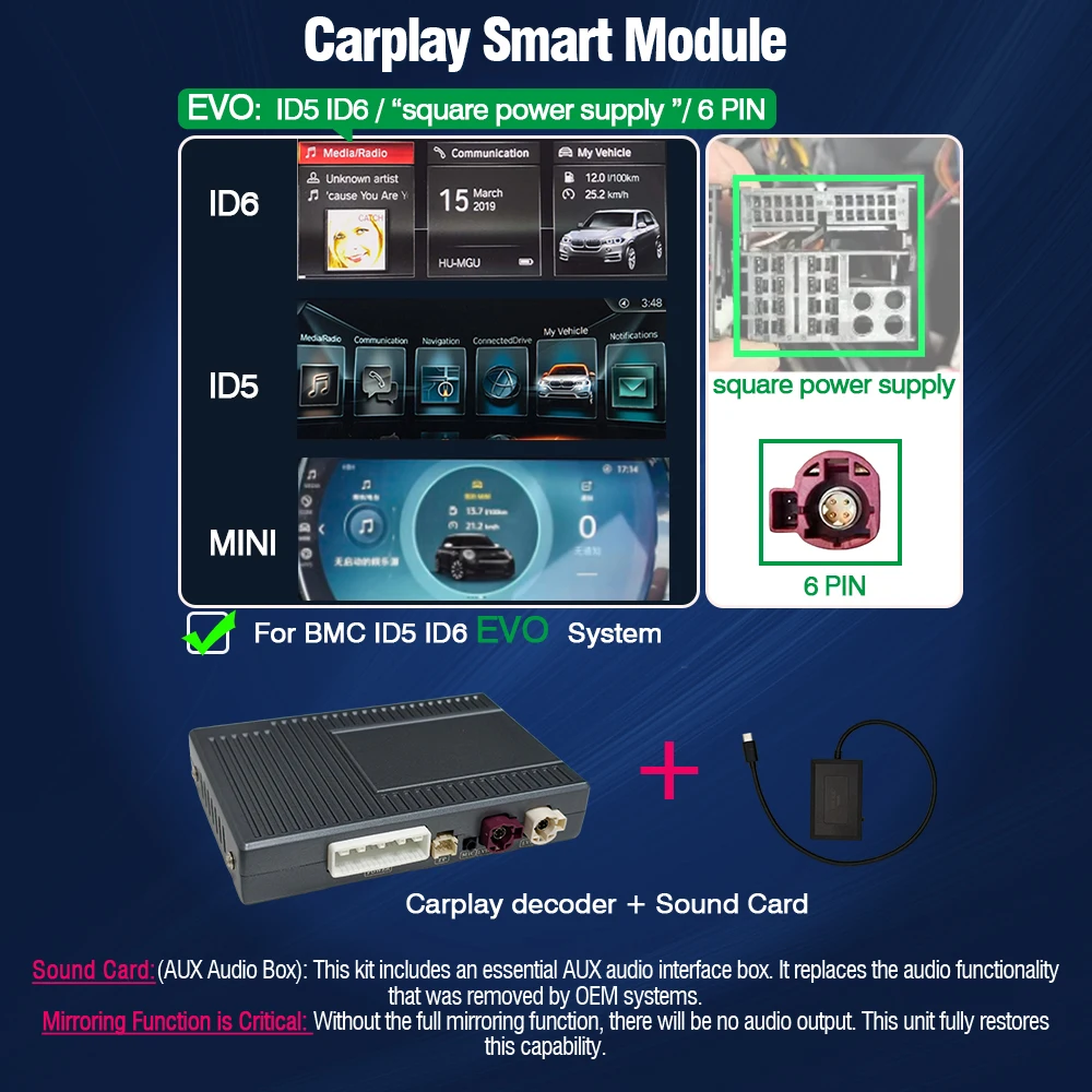 AUTOTOP Draadloze CarPlay Android Auto Decoder voor BMW CCC CIC NBT EVO 1 3 5 6 7 Serie E90 E91 E92 E93 E81 E82 E87 E88 E60 E61 E70 E65