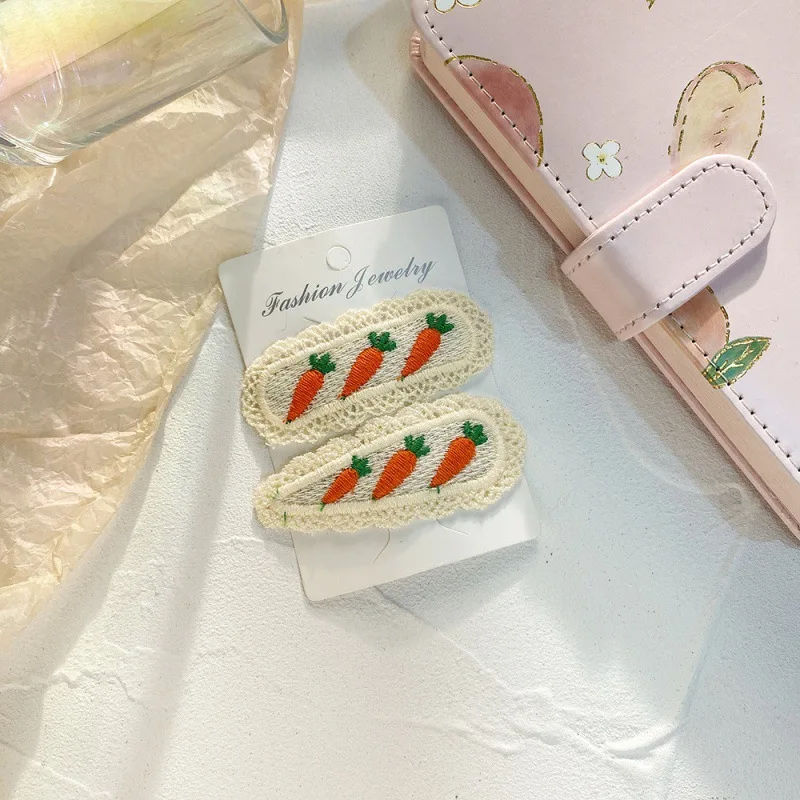 قطعتان من مشبك شعر الأطفال الجديد، مشبك قماش لطيف على شكل فيونكة BB، إكسسوار شعر أميرات منسوج بالفواكه الكورية #3