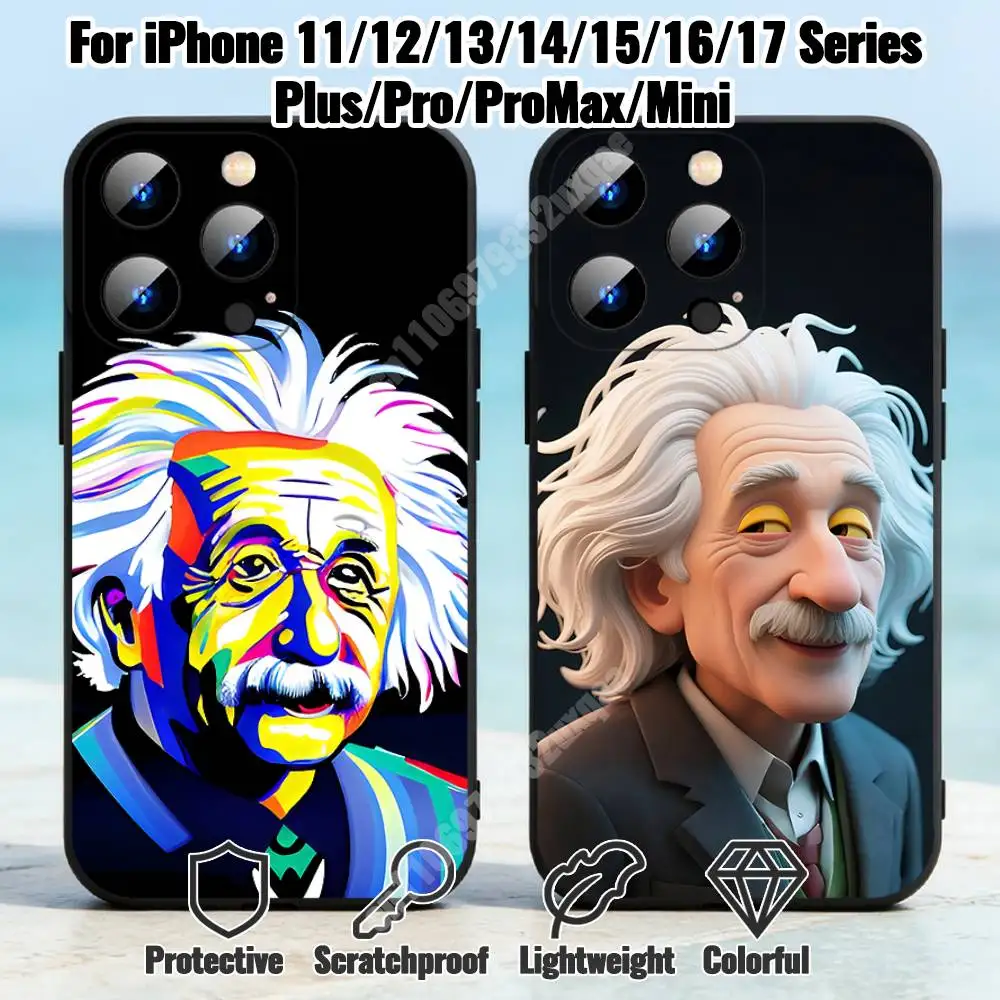 Capa de Celular Albert Einstein Gênio Cientista para iPhone 17 16 Pro Plus Air 15 14 Max Mini 12 11 Capa Macia à Prova de Choque