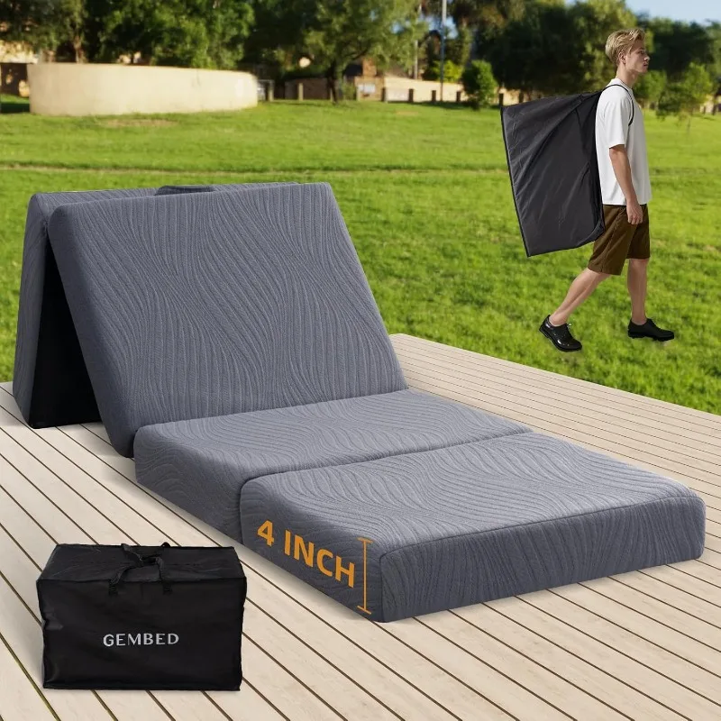 

Home.Memory Foam Camping Mattress Pad, 4 Inch Thick Waterproof Foldable Sofa Bed Floor Mattress, Portable Sleeping Pad for