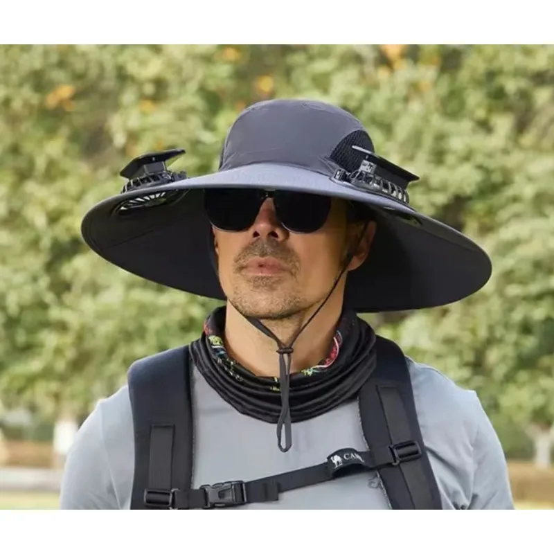 

Solar fan cap, wide-brimmed outdoor sun cap, built-in fan
