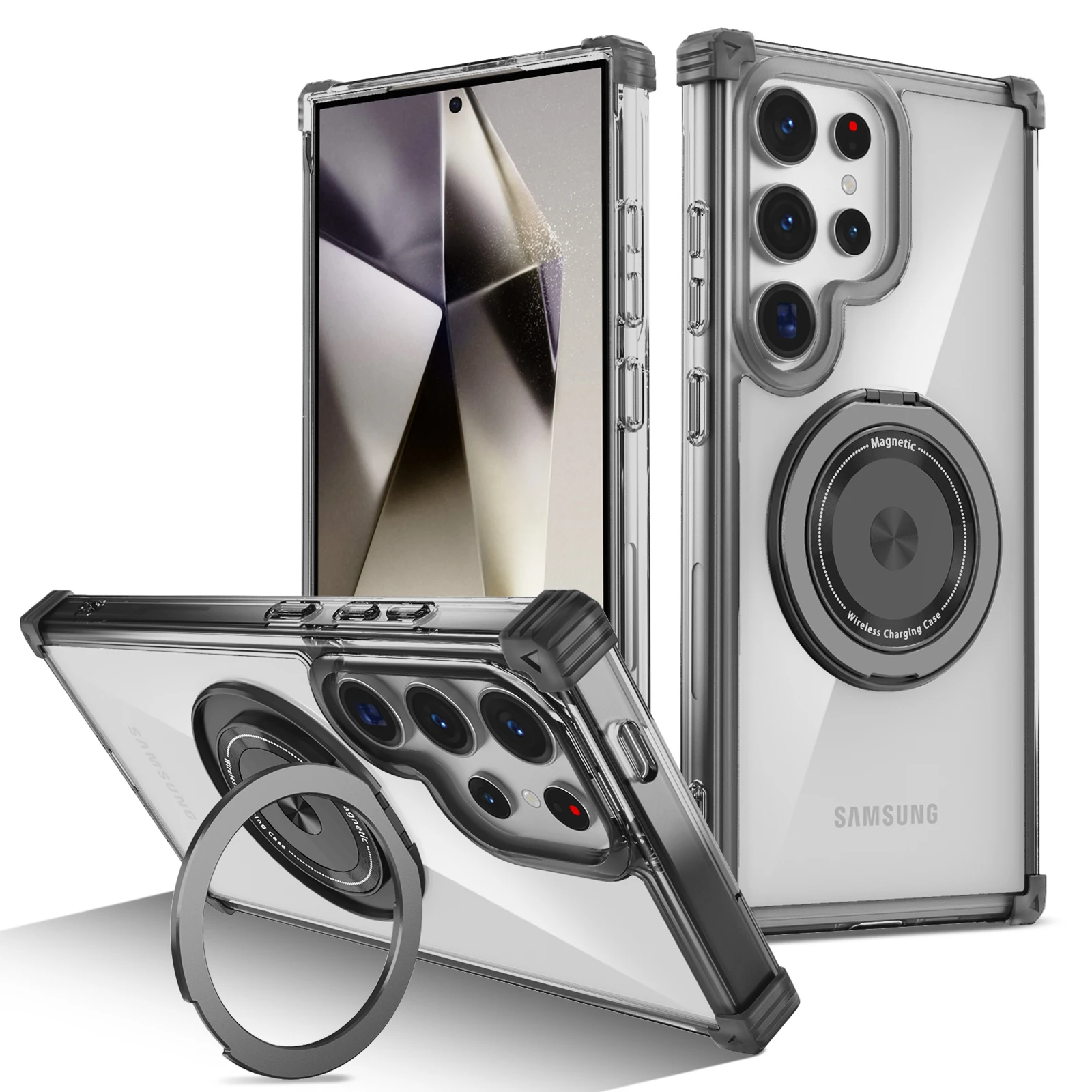 

Military-Grade Clear Case For Samsung Galaxy S25 S24 Ultra S23 FE S22+ Plus with 360° Magnetic Ring Stand Anti-Yellowing 2025