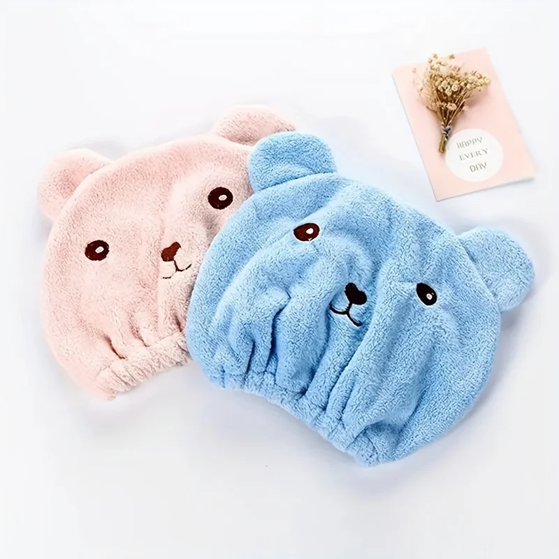 Cartoon bear thickened dry hair cap super absorbent quick-drying shower cap cute hair wiping shower cap