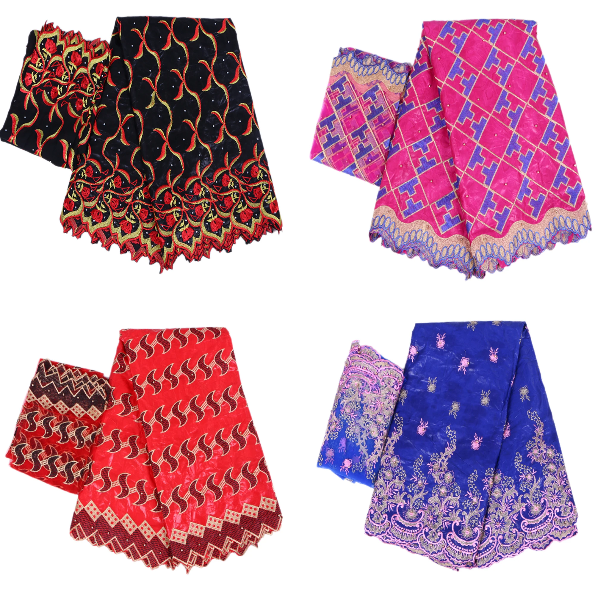 African Bazin Lace Fabric Set Multicolor Embroidered Tulle Lace Material for Dress Bags Handcraft Sewing
