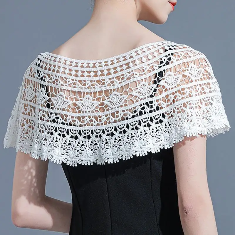 

1 Elegant Lace Shawl Women Knit Hollow Shawl Wrap See-Through Wedding Bridal Evening Dress Shawl Scarf Sunflower Lace Shrug Cape