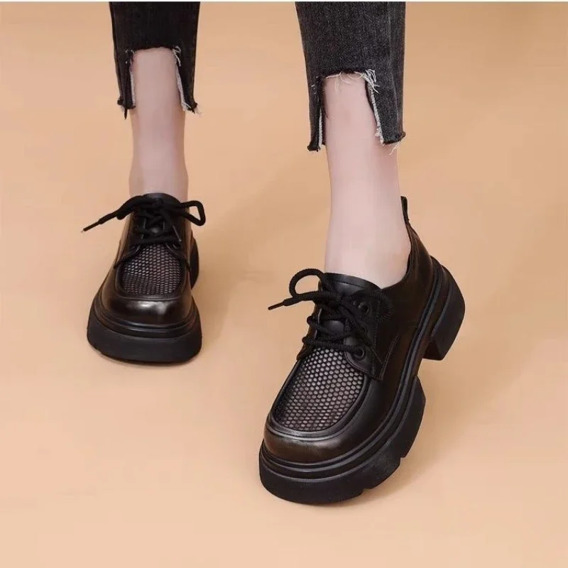 

Женские туфли-лодочки на среднем каблуке, лоферы, женская обувь на платформе с круглым носком, без шнуровки, оптовая продажа, нелюксовый бренд, мода высокого качества