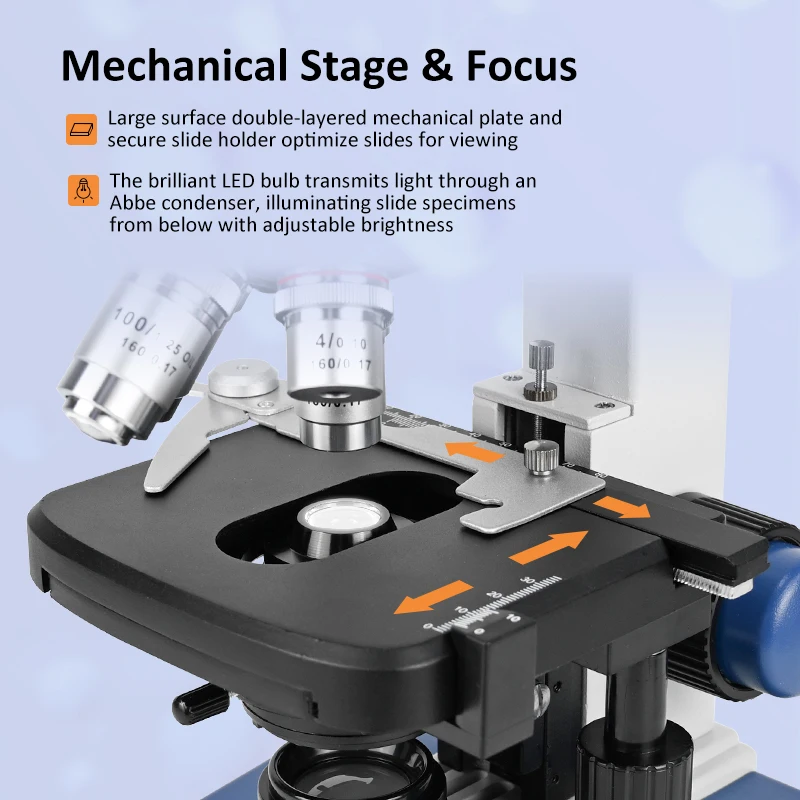 Microscopio biologico Brightfield a LED classico 40X-2500X