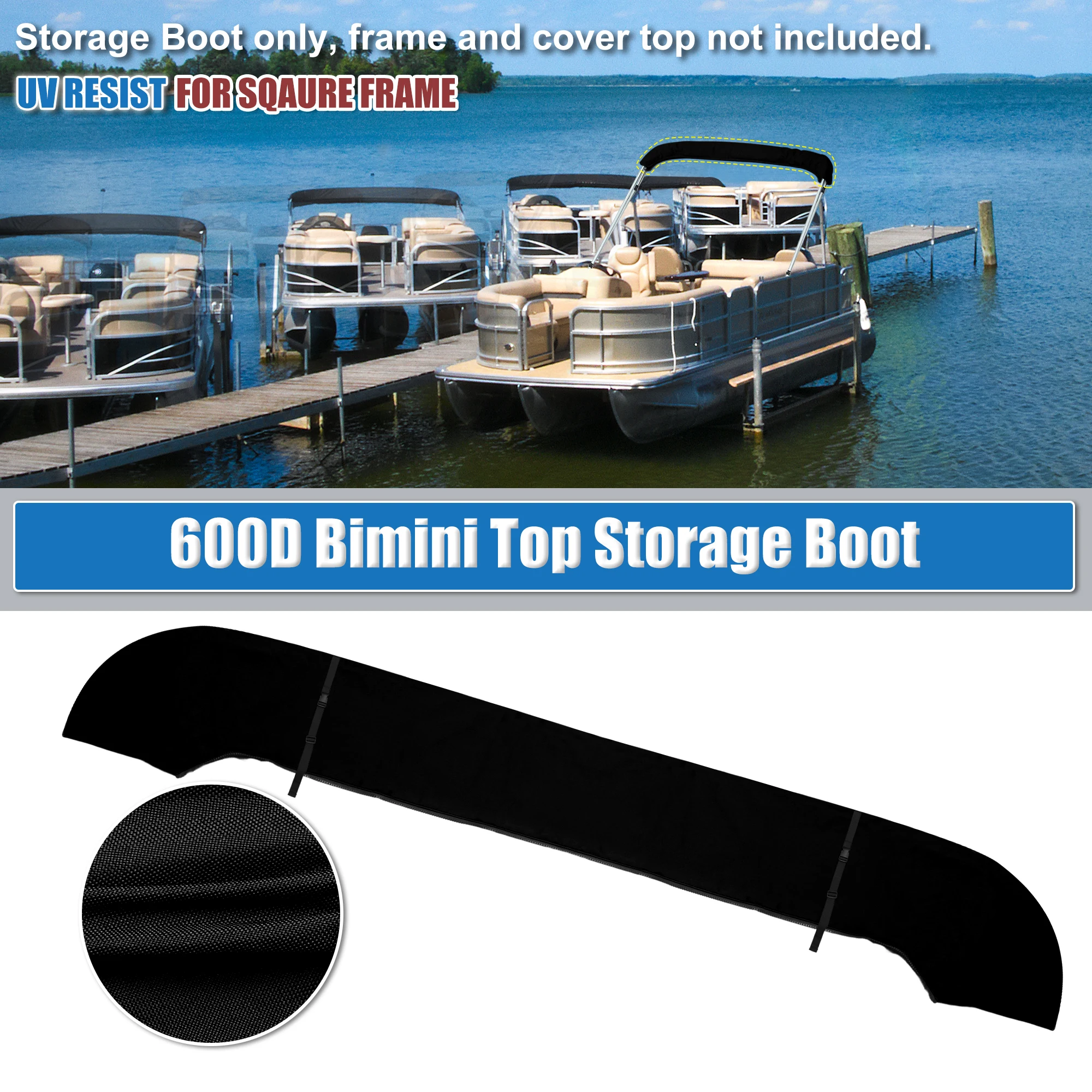 Motoforti Square Frame Bimini Top Storage Boot Cover with 2 Fixed Straps Boat Bimini Storage Bag 79