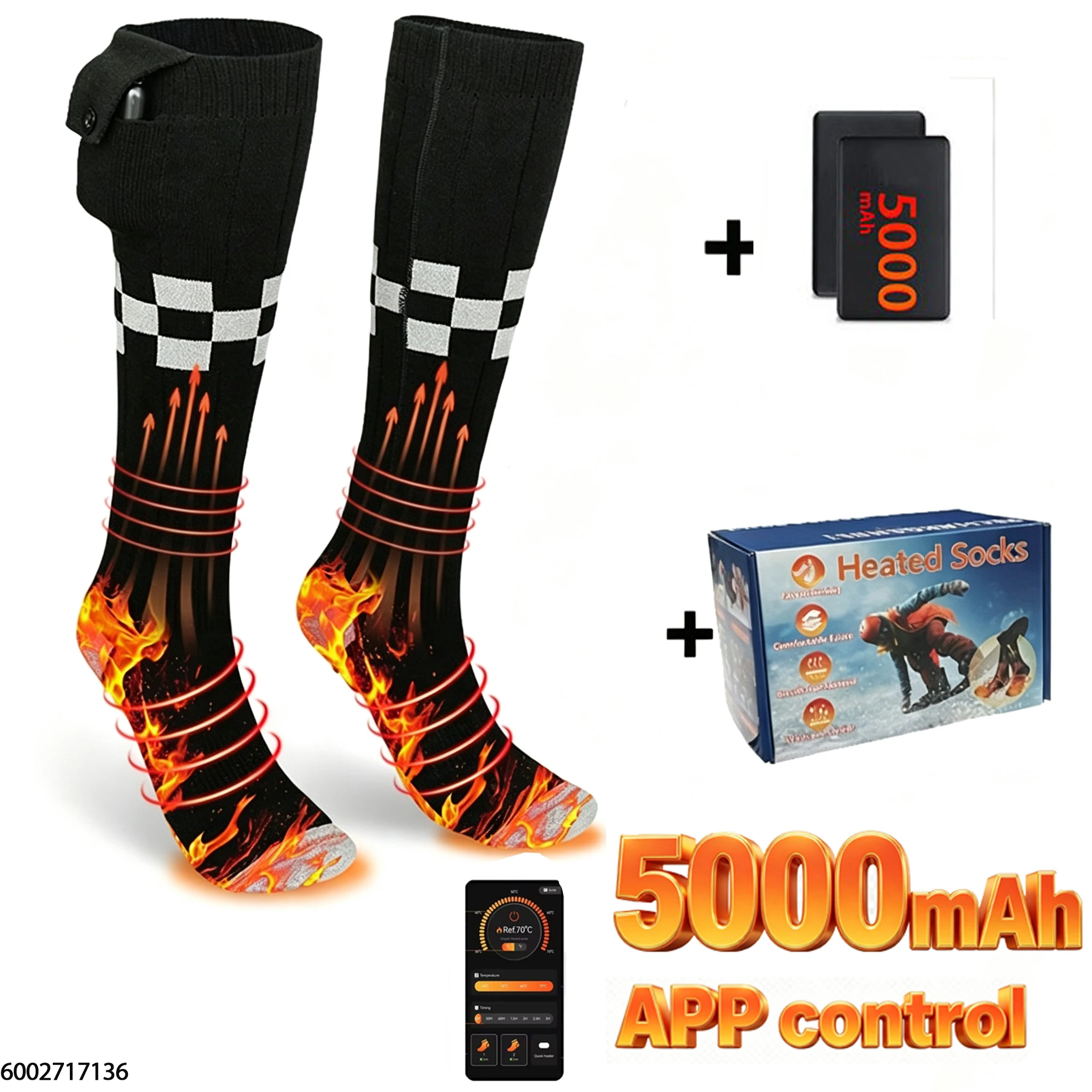 5000mah APP Control Heated Socks Double Board Skiing Electric Heated Socks Winter Thermal Heated Foot Warmer Sport Ski Socks