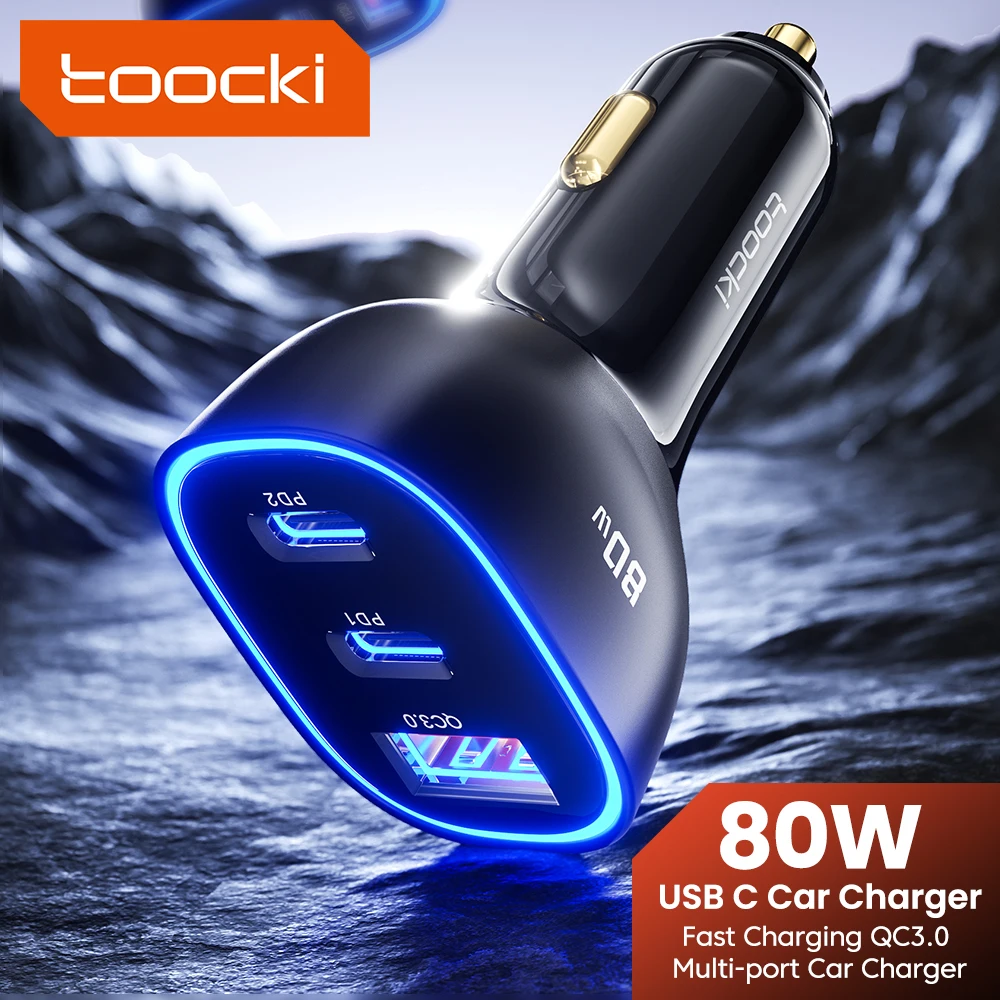 Автомобильное зарядное устройство Toocki 80 Вт QC3.0 PD Быстрая зарядка USB C Автомобильное зарядное устройство для телефона iPhone 16 15 14 13 Smasung Galaxy S23 S22 AFC Xiaomi