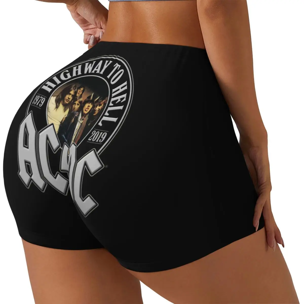 Custom Vintage Rock AC /DC Workout Shorts Women's Heavy Metal Music Band Gym Running Biker Yoga Shorts