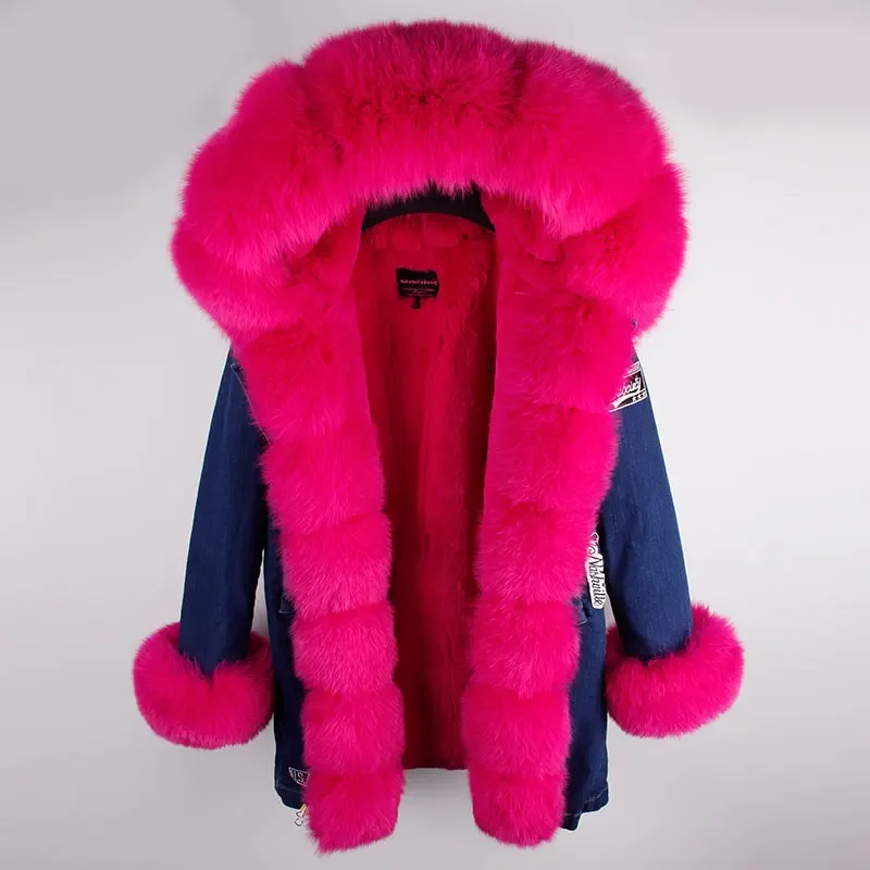 

New Style Fashion Brand Women Real Fox Fur Parka Faux Fur Liner Thick Warm Loose Detachable Winter Garment Parka