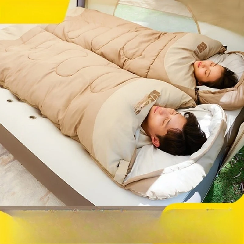 

Adult thickened, camping sleeping bag, mountaineering and cold protection, splicing, double four-season universal