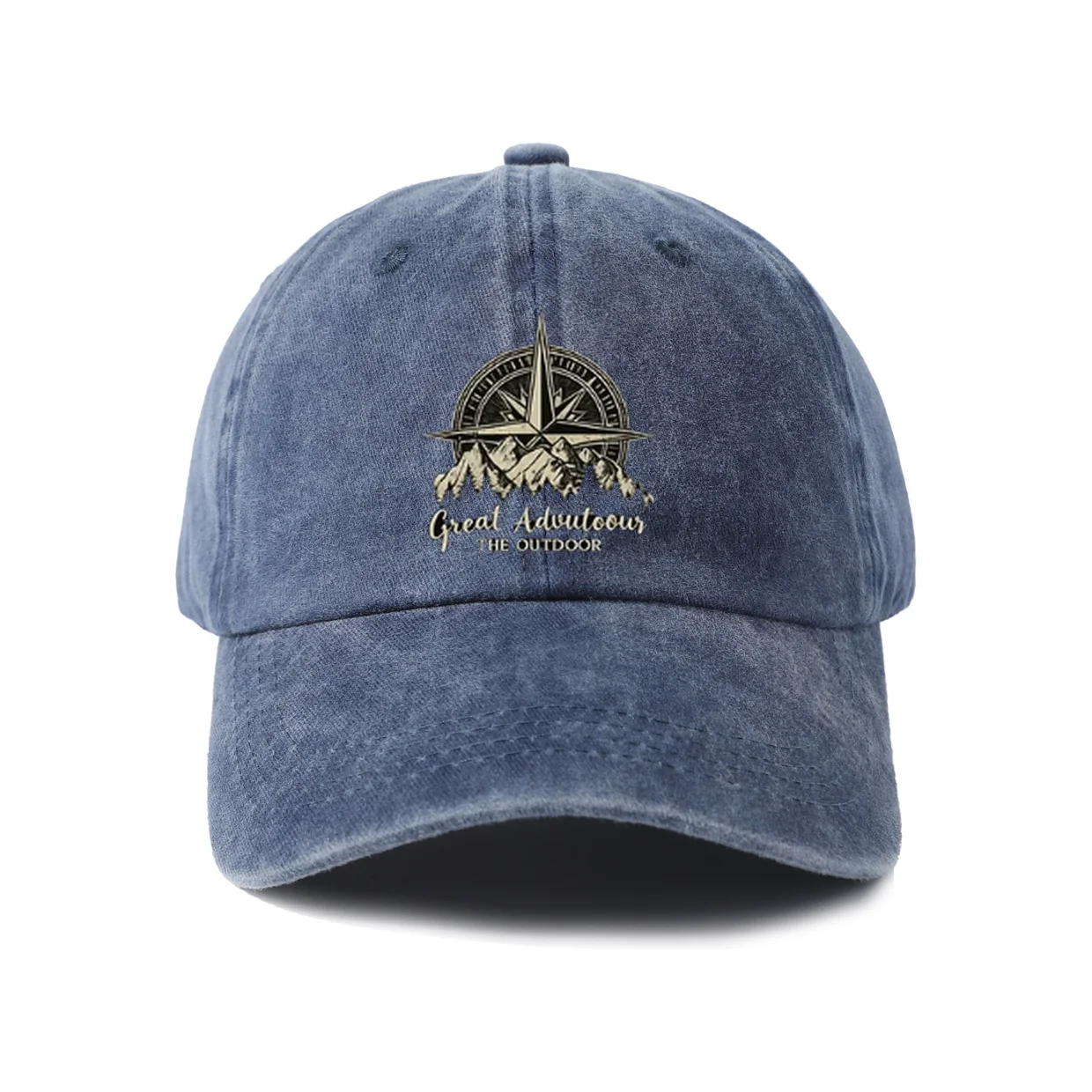 Vintage Washed Great Adventure Compass Mountain Baseball Cap, Adjustable Unisex Dad Hat, Hiking Camping Outdoor Gift