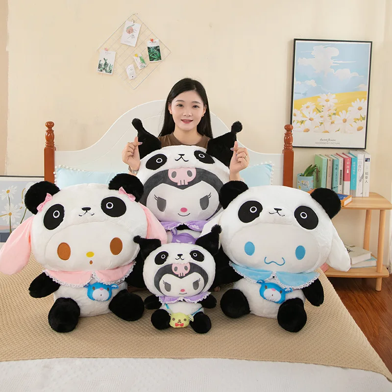 

New Creative Sanrio Kawaii Panda Dress Up Kuromi Plush Toy Doll Hello Kitty Cute Cartoon Couple Decoration Friend Birthday Gift