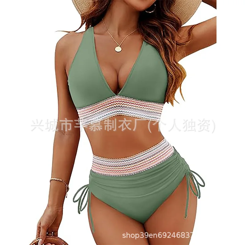 New Swimsuit Women's Split Sexy Bikini Belly Covering Neck Hanging Tight Fitting High Waist Bikini Bathing Suit Women
