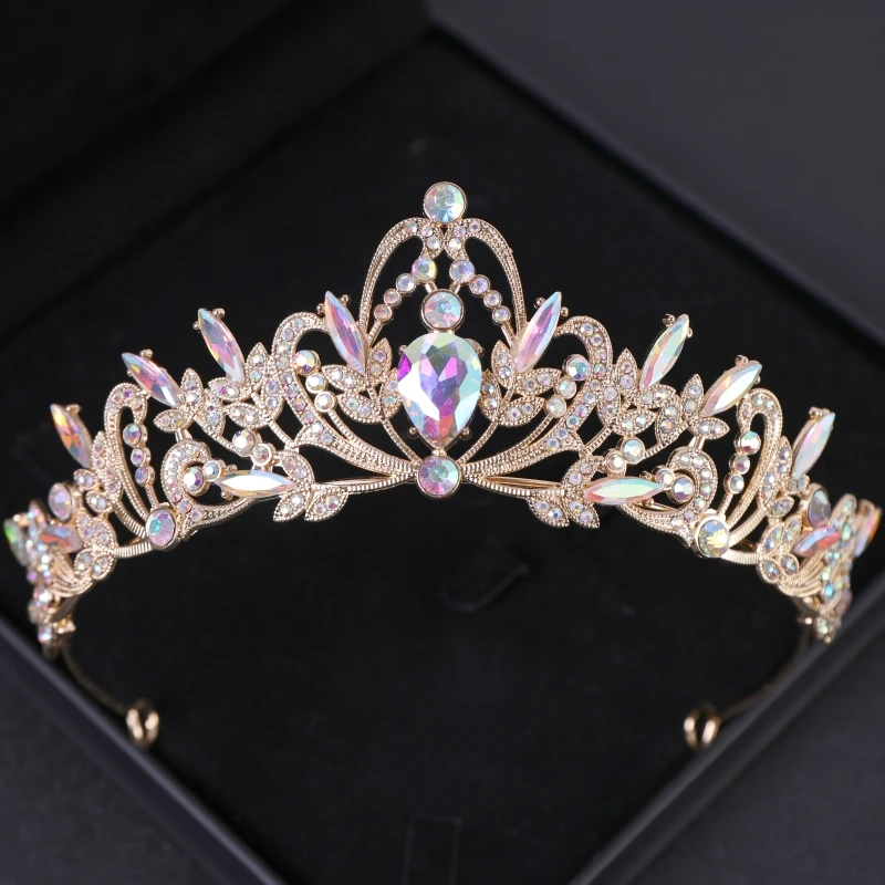 الذهب اللون حجر الراين التيجان والتيجان الزفاف حفل زفاف تاج للنساء إكسسوارات الشعر مجوهرات الذكرى أغطية الرأس الهدايا