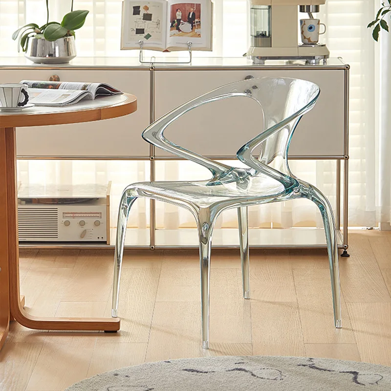 Acrylic dining chair household with armrests transparent crystal chair i plastic leisure chair