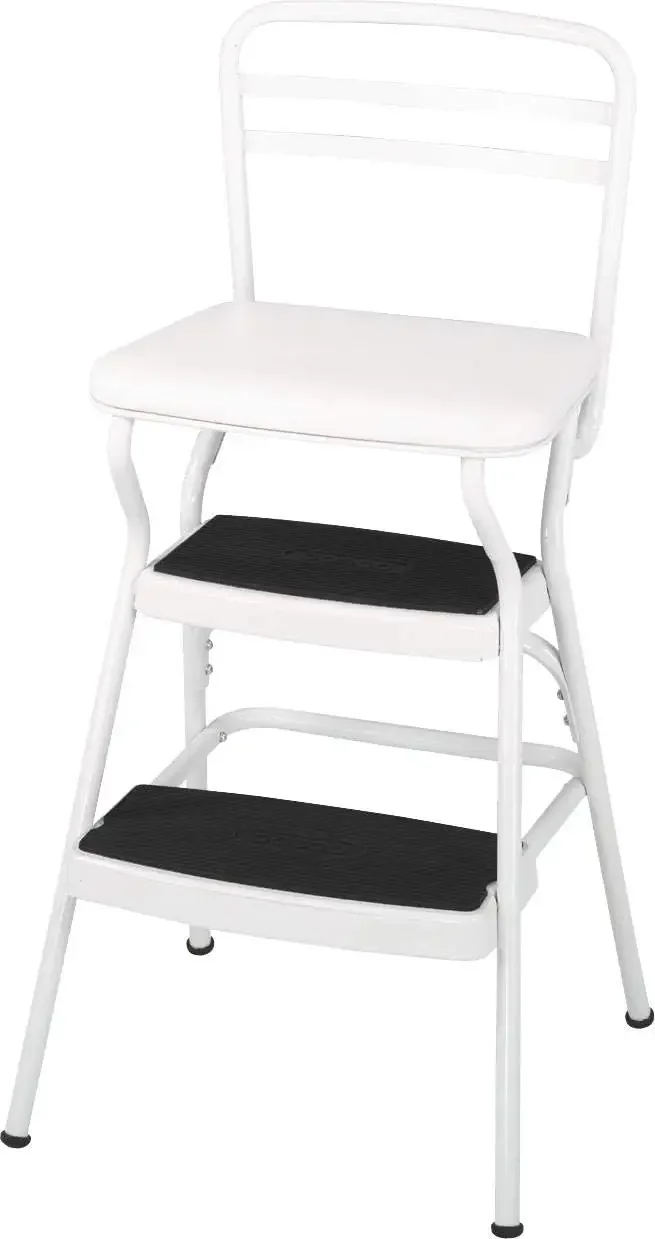 

Stylaire Retro Chair + Step Stool with Flip-Up Vinyl Seat, White