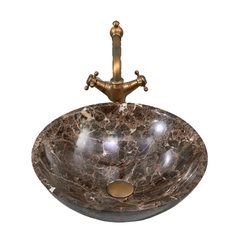

Импортная темно-коричневая круглая раковина, мраморная раковина, высококачественная каменная раковина, винтажная столешница, раковина для ванной комнаты