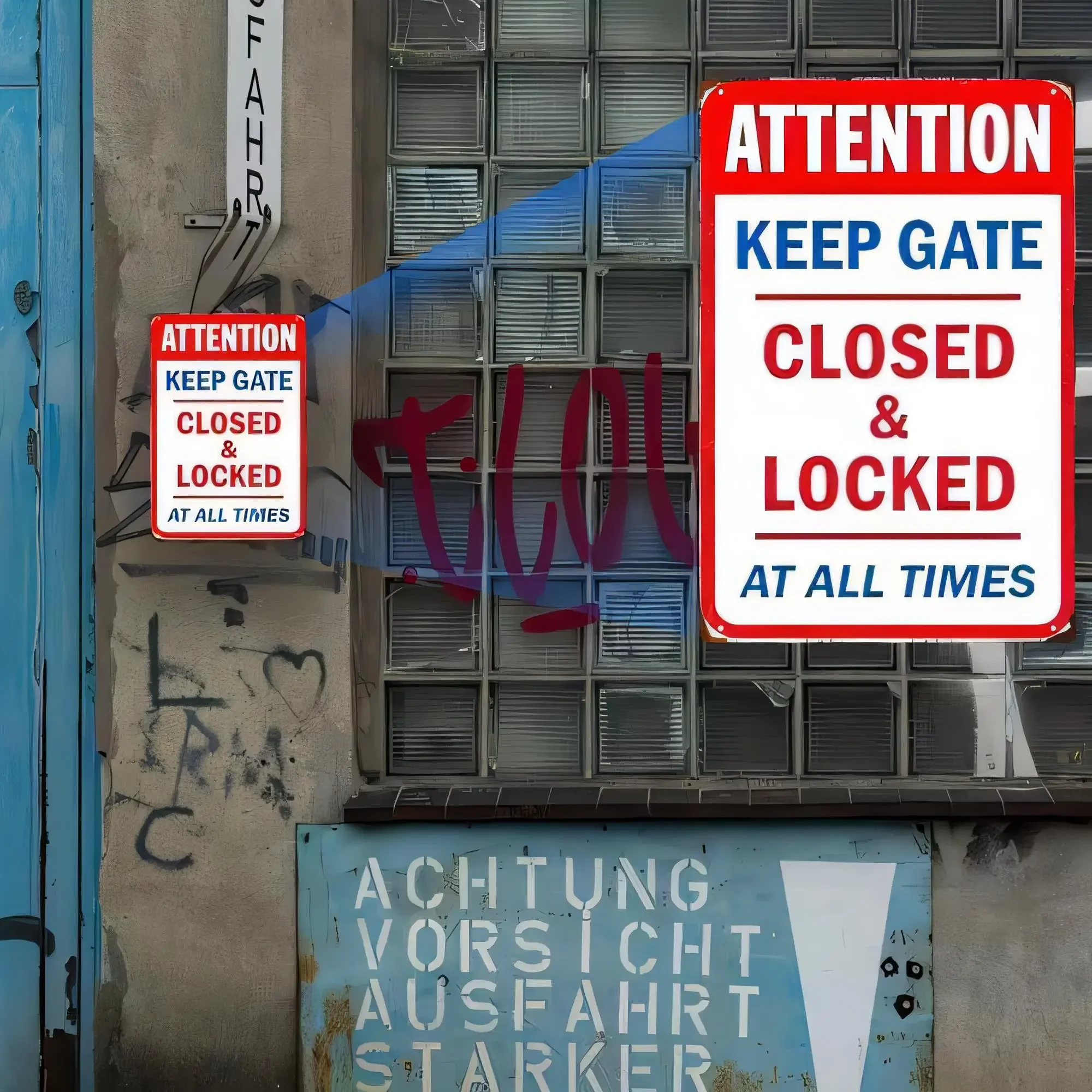 Tin Sign “Attention Keep Gate Closed & Locked At All Times” Safety Warning Metal Plaque Vintage Garage Wall Decor for Home Of