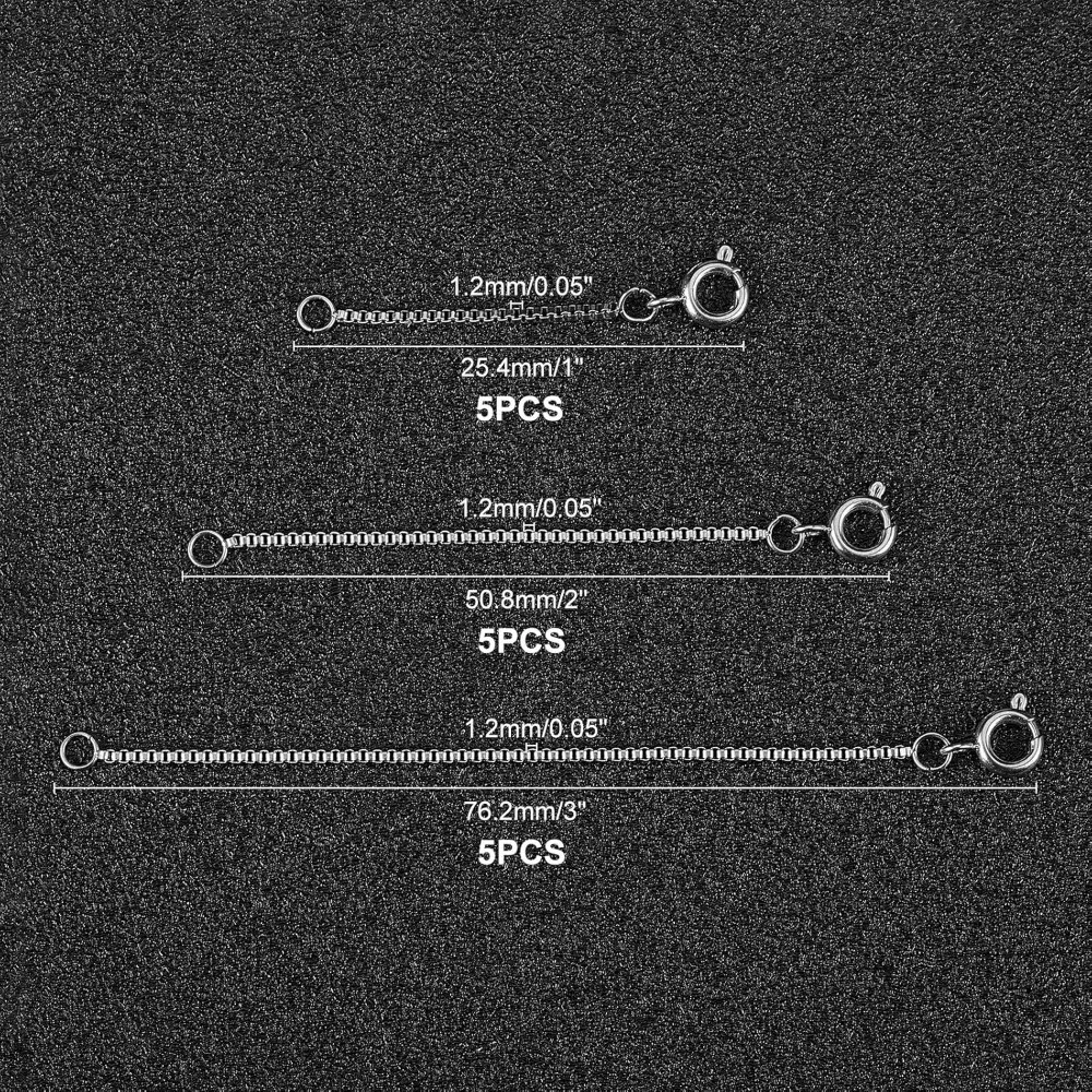 about 15pcs 3 Sizes 25/50/76mm Metal Chain Extender with Clasps Stainless Steel Box Extender Chains for Jewelry Making Supplies