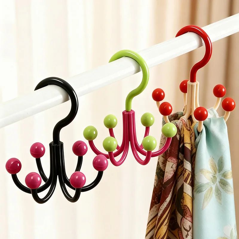Dopamine hook multifunctional rotatable no-drill scarf hat bag six-claw hook round scarf rack