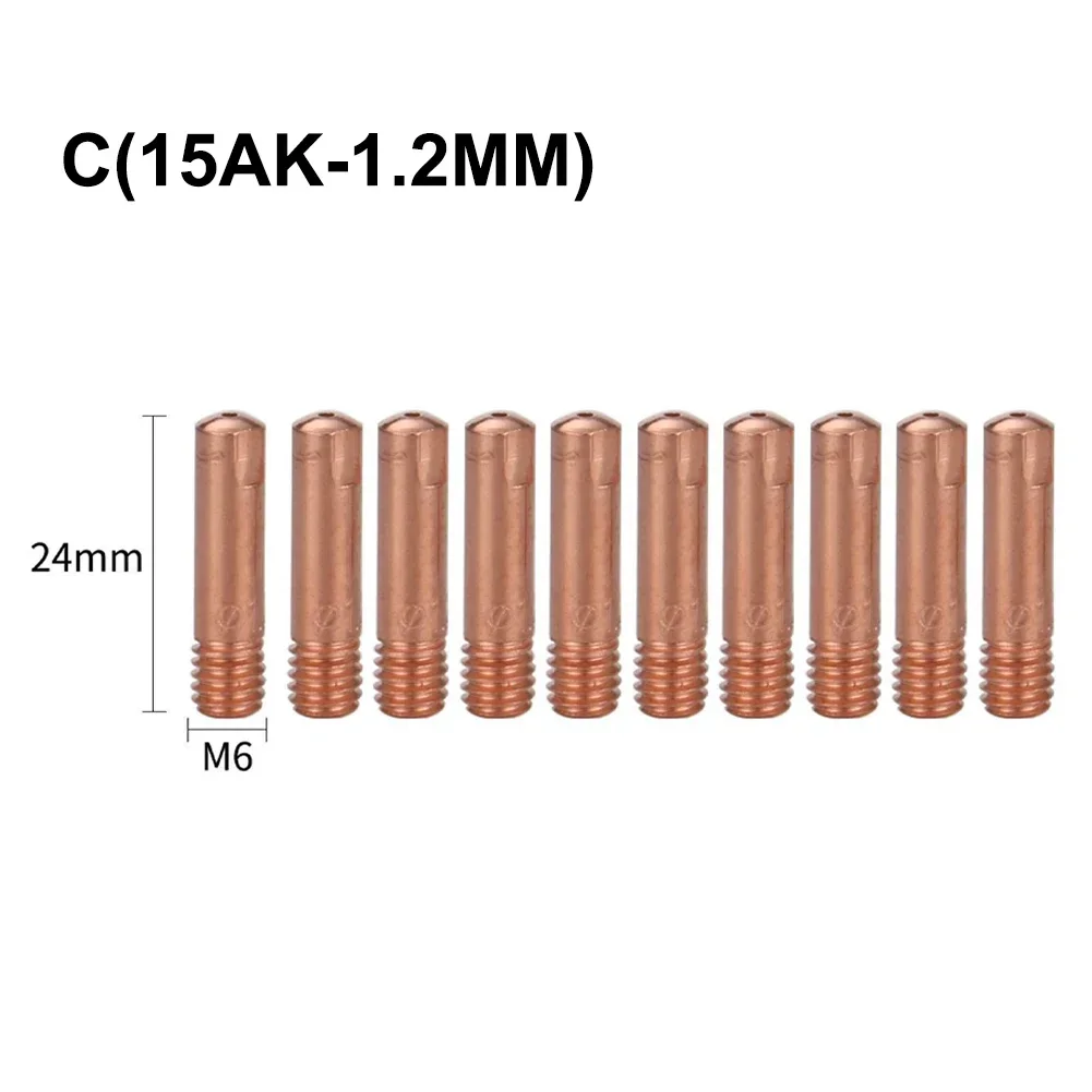 Boquilla de punta de Metal 15AK M6 x 24mm, boquilla de Gas con punta de contacto para soplete de soldadura, herramientas de 0,8/1,0/1,2mm, 50x40x20 Mm, 10 Uds.