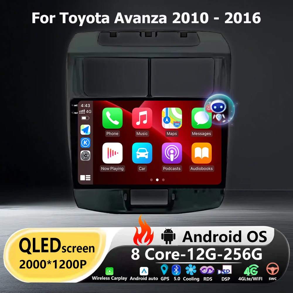 

Автомобильный радиоприемник, мультимедийный видеоплеер, GPS-навигация, стерео для Toyota Avanza 2010 2011 2012-2016, Android 16, автоматический беспроводной Carplay