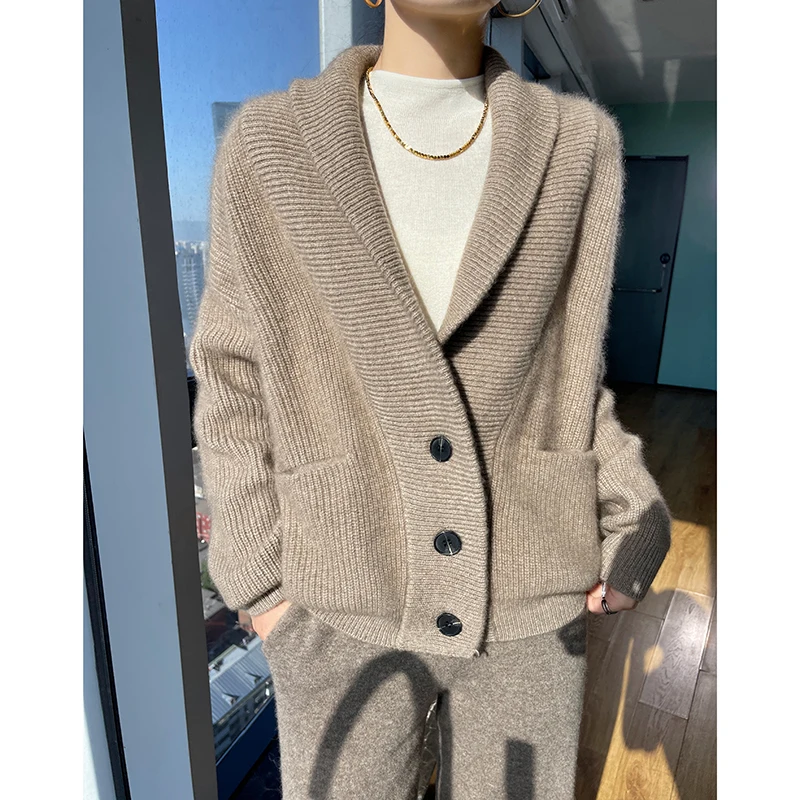 100% Wool Ladies Winter Sweater Thickening Cardigan Ladies V-neck Long Sleeve Jacket And Knitted Women Knit Cardigan Sweater