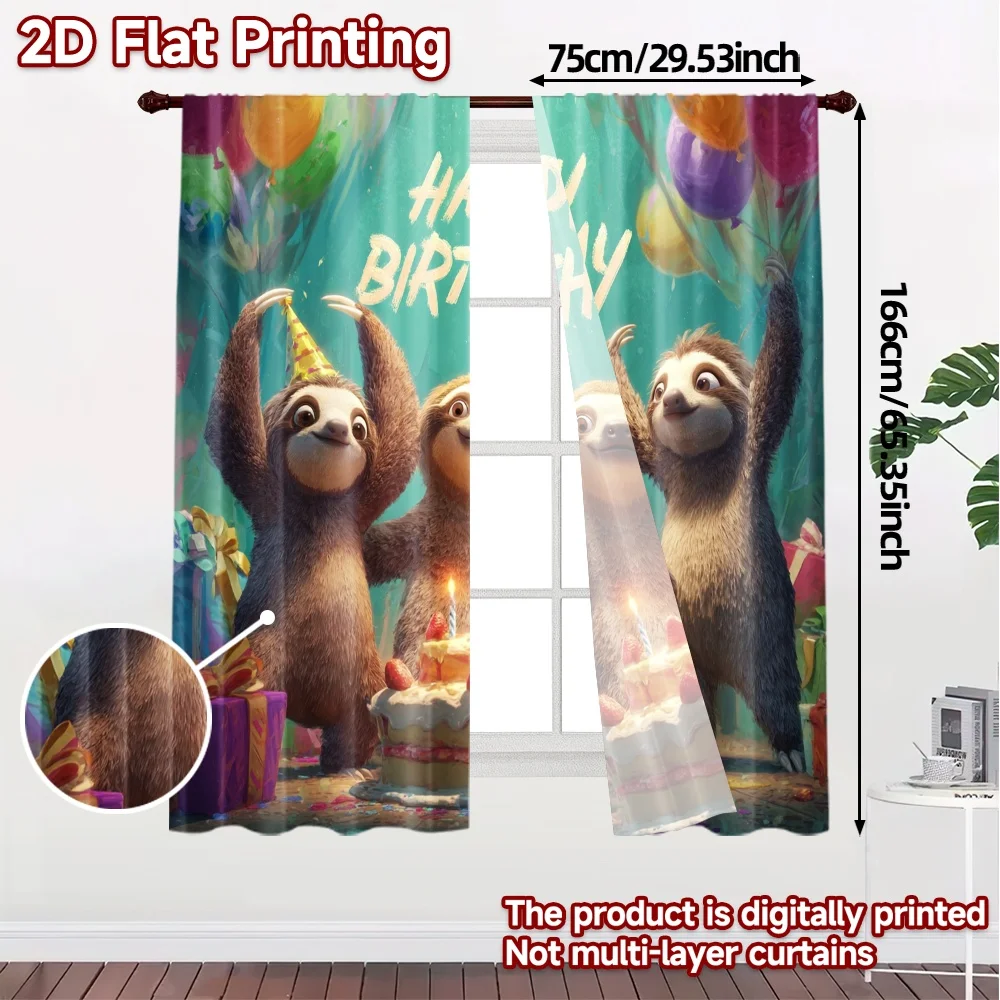 2pcs, 2D FLAT PRINTING Curtains (Without Rod)