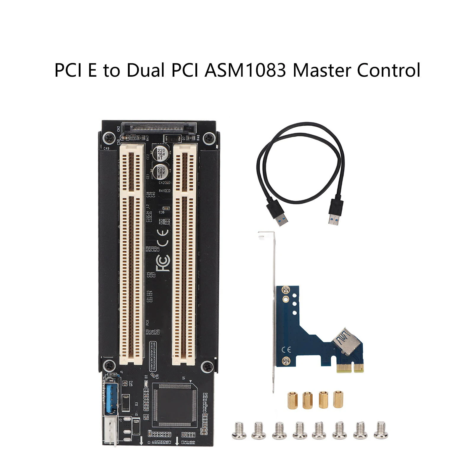 PCIe-to-Dual-PCI Card for Windows, Plug-and-Play, PCB Construction, Blue LED, Dual PCI Expansion Card