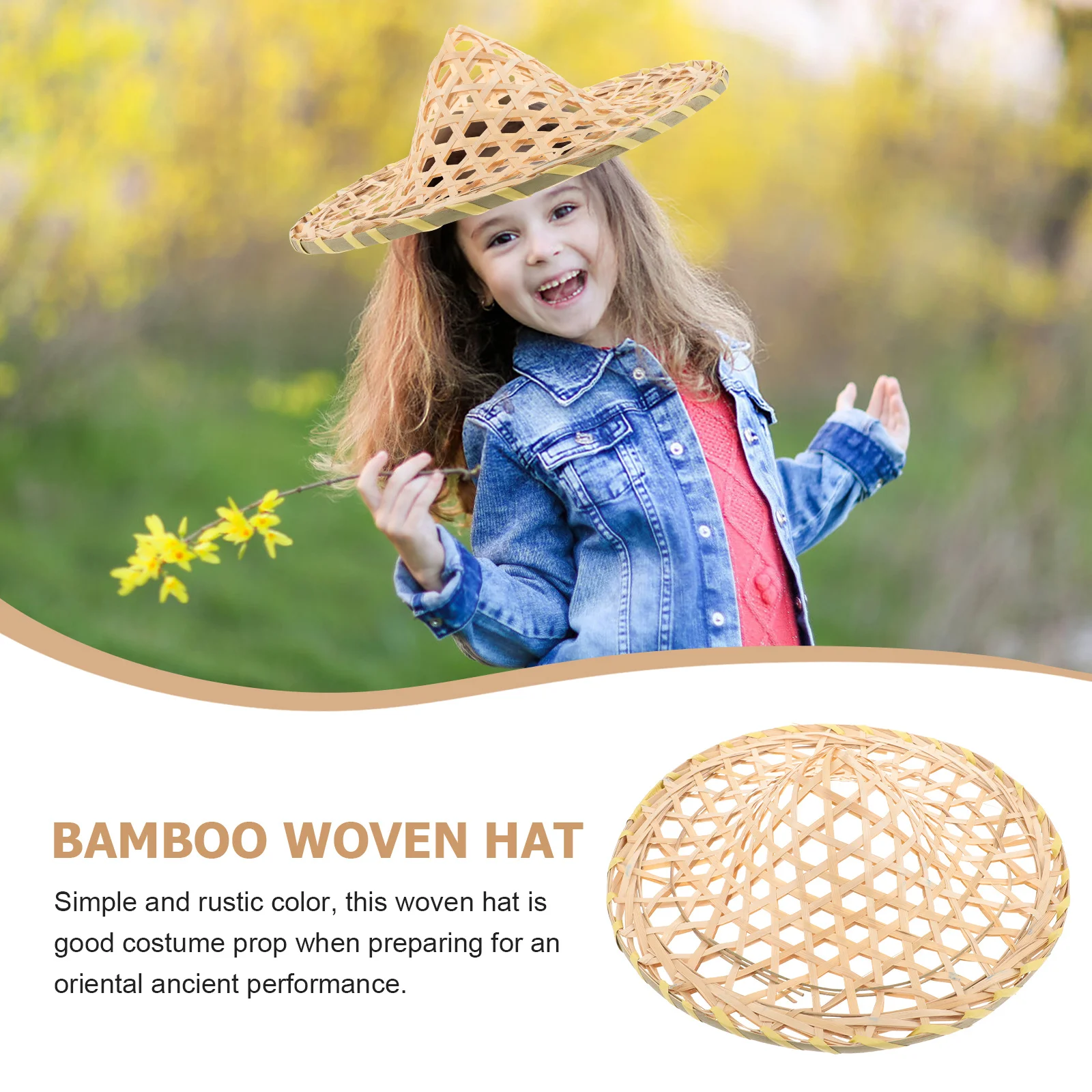 الخيزران النسيج قبعة الكبار الأداء الشرقي خفيفة الوزن تأثيري حزب الدعامة ريفي جوفاء المنسوجة المرحلة زي التبعي