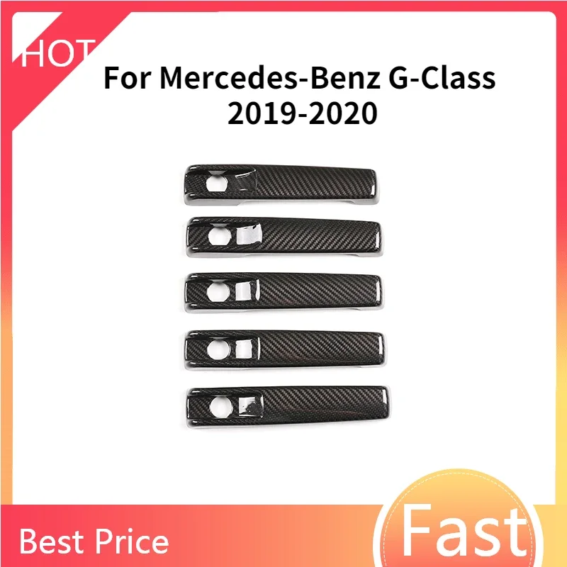 5 Pcs Car Accessories Outer Handle Frame Carbon Fiber Black Durable Outer Handle Protective  For Mercedes-Benz G-Class 2019-2020